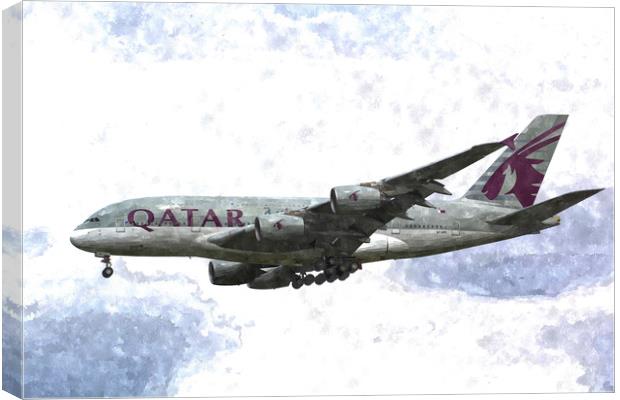 Qatar Airlines Airbus A380 Art Canvas Print by David Pyatt