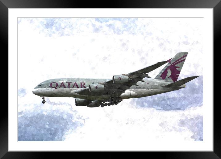 Qatar Airlines Airbus A380 Art Framed Mounted Print by David Pyatt