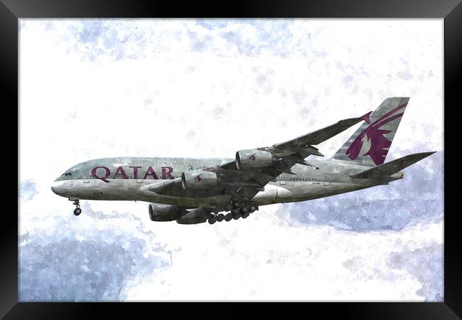 Qatar Airlines Airbus A380 Art Framed Print by David Pyatt