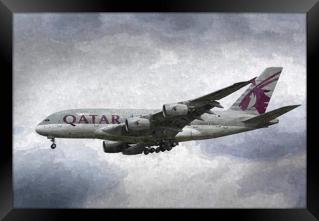 Qatar Airlines Airbus And Seagull Escort Art Framed Print by David Pyatt