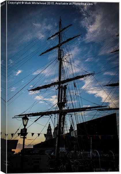Tallship and Liverpool Canvas Print by Mark  Whitehead