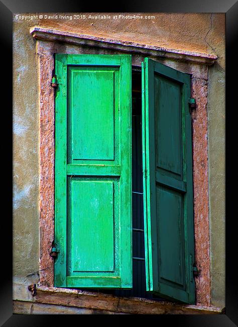 Green shutters  Framed Print by David Irving