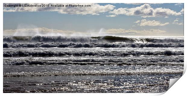 Majestic waves crashing on the Aberdeen coast Print by LIZ Alderdice