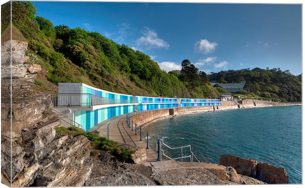  New Beach Chalets at Meadfoot Beach Torquay Canvas Print by Rosie Spooner