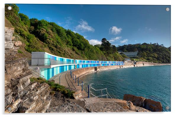  New Beach Chalets at Meadfoot Beach Torquay Acrylic by Rosie Spooner