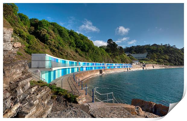  New Beach Chalets at Meadfoot Beach Torquay Print by Rosie Spooner