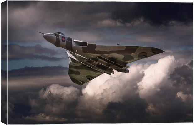  AVRO Vulcan XH558 cruising in moody sky Canvas Print by Andrew Scott