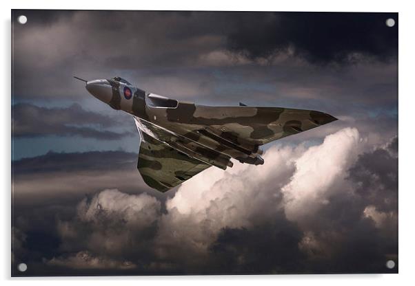  AVRO Vulcan XH558 cruising in moody sky Acrylic by Andrew Scott