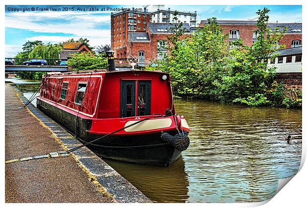A Canal Narrowboat berthed on the Shropshire Union Print by Frank Irwin