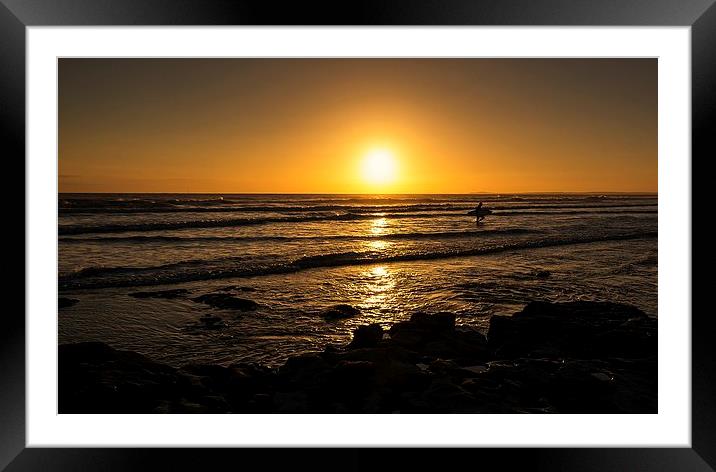 Surf sunset silhouette  Framed Mounted Print by Dean Merry
