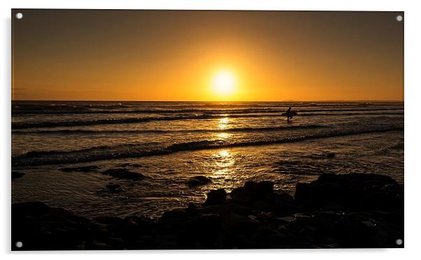 Surf sunset silhouette  Acrylic by Dean Merry