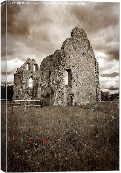 Boxgrove Priory Ruins with Poppies Canvas Print by Len Brook