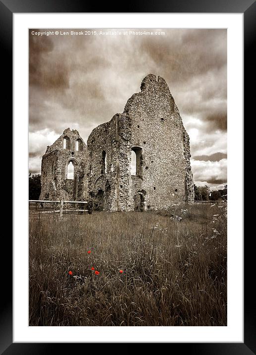Boxgrove Priory Ruins with Poppies Framed Mounted Print by Len Brook