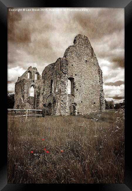 Boxgrove Priory Ruins with Poppies Framed Print by Len Brook
