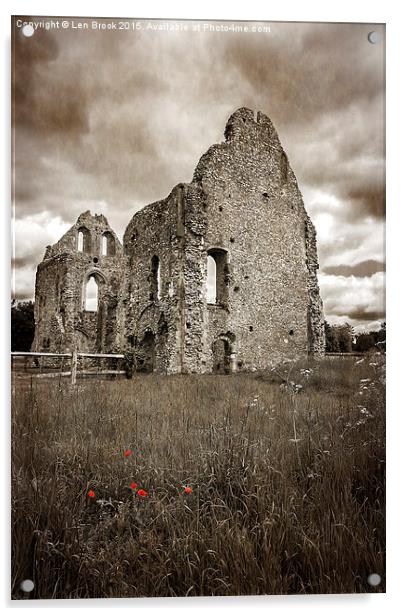 Boxgrove Priory Ruins with Poppies Acrylic by Len Brook