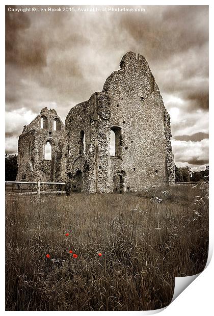 Boxgrove Priory Ruins with Poppies Print by Len Brook