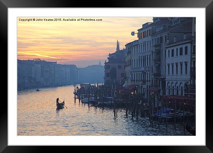 gondoliers on the grand Canal evening time with th Framed Mounted Print by John Keates