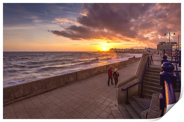   Couple enjoying the Porthcawl sunset Print by Dean Merry