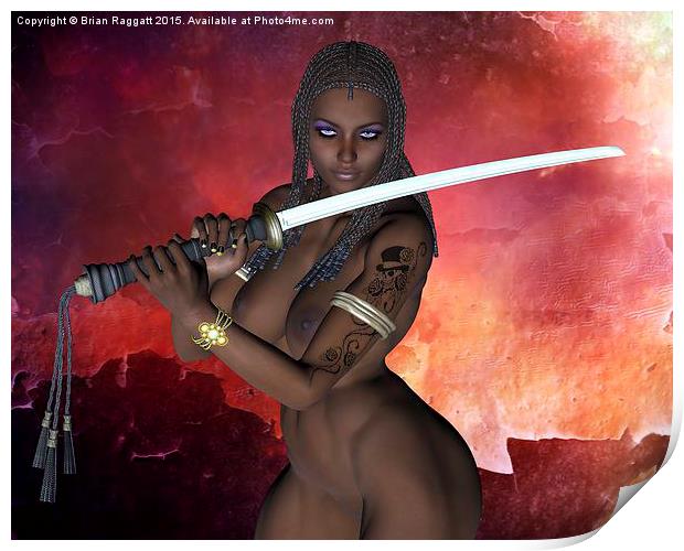  Dark Samurai sword girl nude Print by Brian  Raggatt