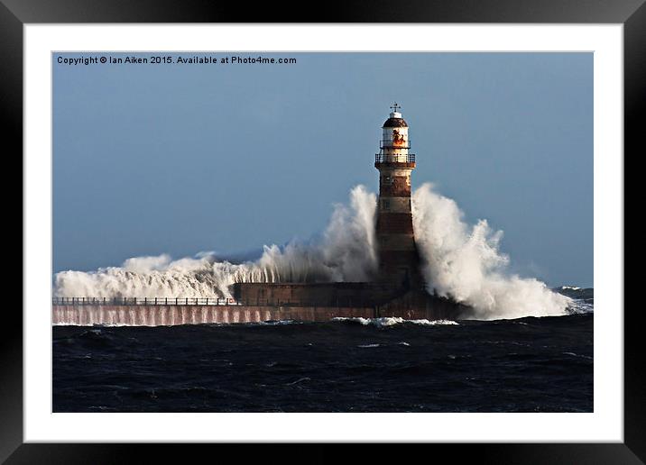  Roker Pier Lighthouse on a Stormy Day Framed Mounted Print by Ian Aiken