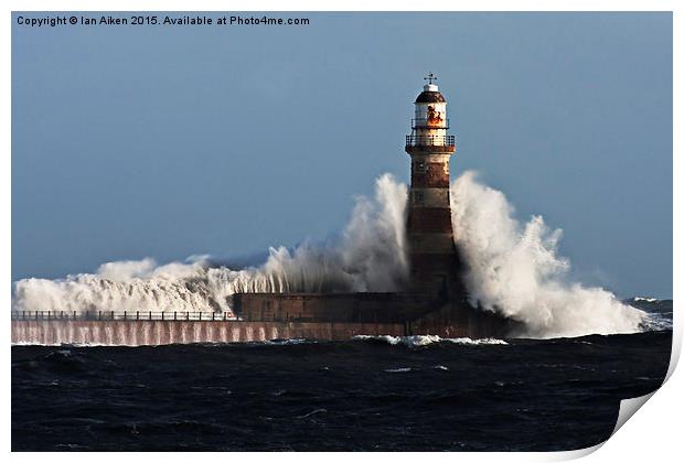  Roker Pier Lighthouse on a Stormy Day Print by Ian Aiken