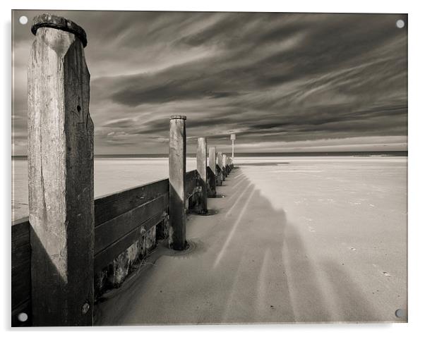  Redcar Beach Groynes with windy skies Acrylic by Greg Marshall