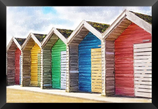  Watercolor Beach Huts, Blyth Northumberland Framed Print by Tanya Hall