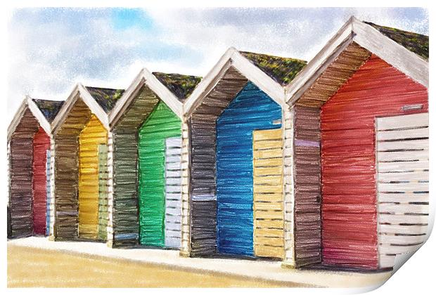  Watercolor Beach Huts, Blyth Northumberland Print by Tanya Hall