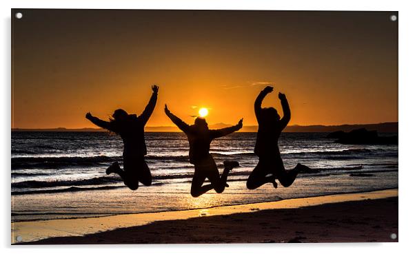  Jumping for joy ,on Druidstone beach. Acrylic by Philip Jones