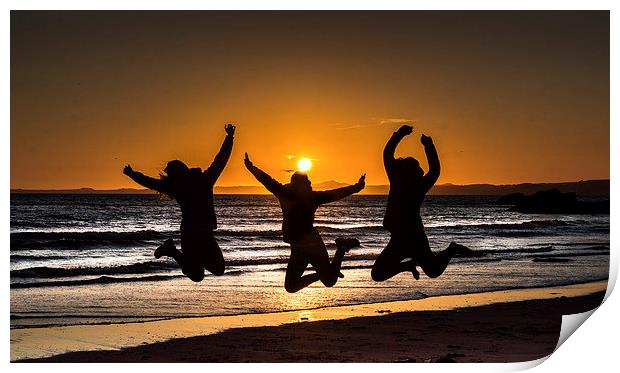  Jumping for joy ,on Druidstone beach. Print by Philip Jones