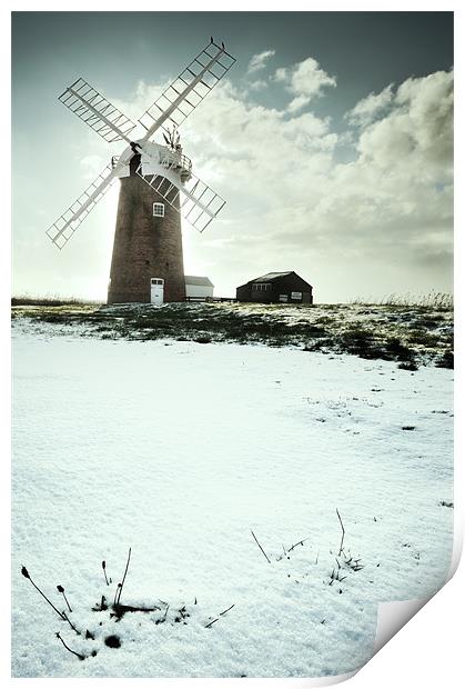 Mill in Snow Print by Stephen Mole