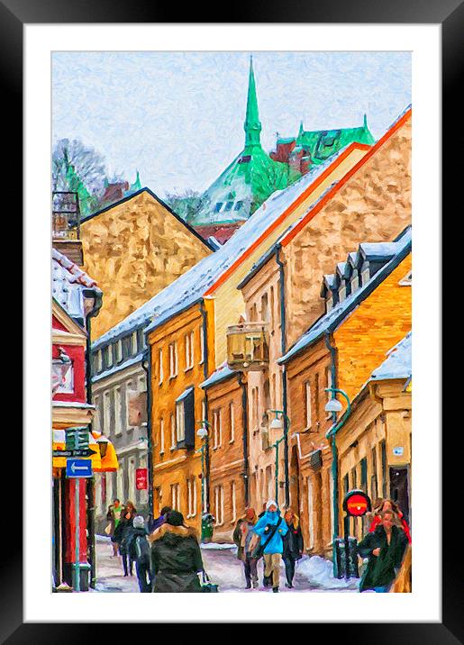 Helsingborg Narrow Street Painting Framed Mounted Print by Antony McAulay
