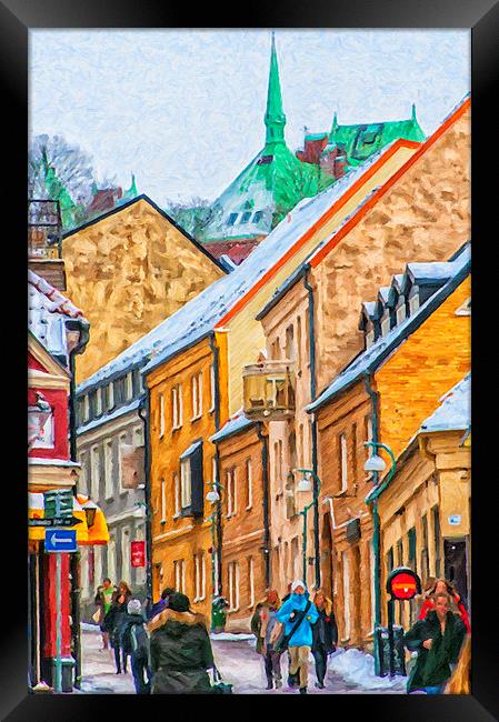 Helsingborg Narrow Street Painting Framed Print by Antony McAulay