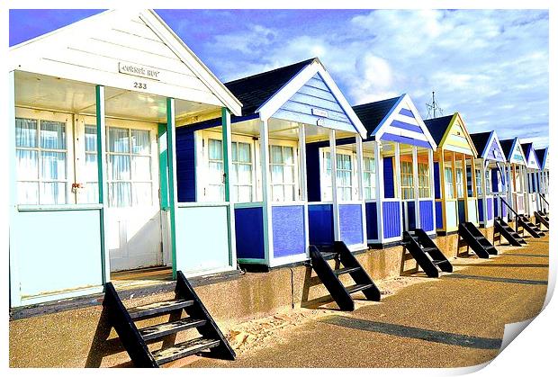  Southwold bright beach huts Print by Sue Bottomley