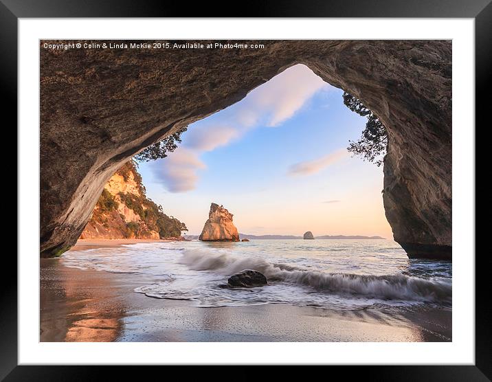 Cathedral Cove, Coromandel, New Zealand at Dawn Framed Mounted Print by Colin & Linda McKie