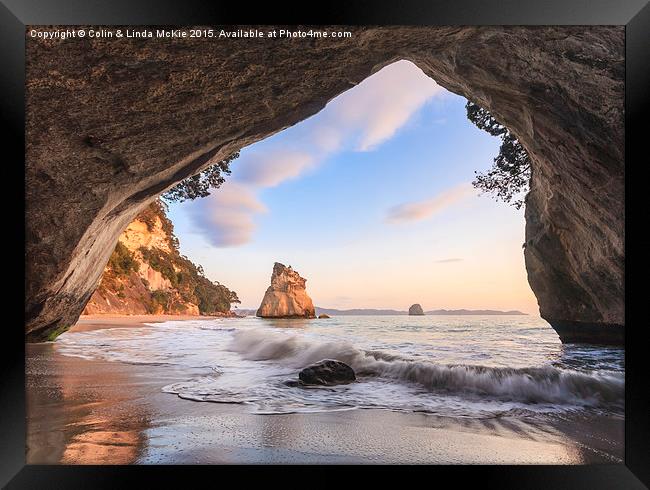 Cathedral Cove, Coromandel, New Zealand at Dawn Framed Print by Colin & Linda McKie