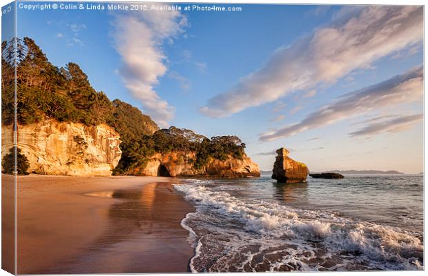 Cathedral Cove at Sunrise Canvas Print by Colin & Linda McKie