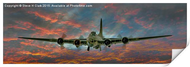  B-17 Flying Fortress At Sunset Print by Steve H Clark
