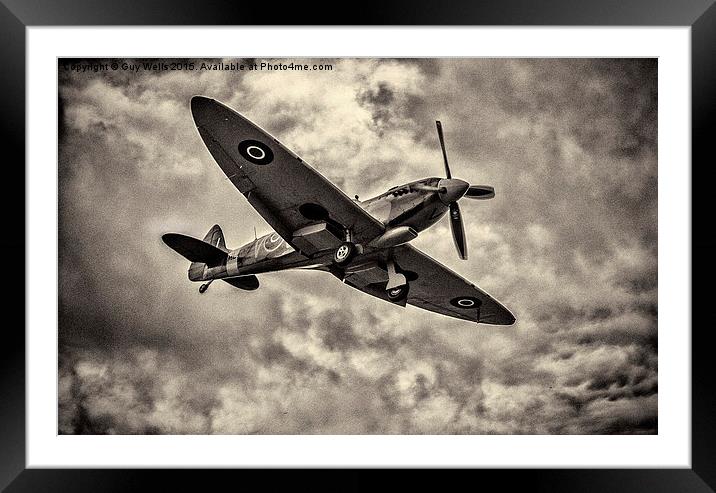  Spitfire On Final Approach. Framed Mounted Print by Guy Wells