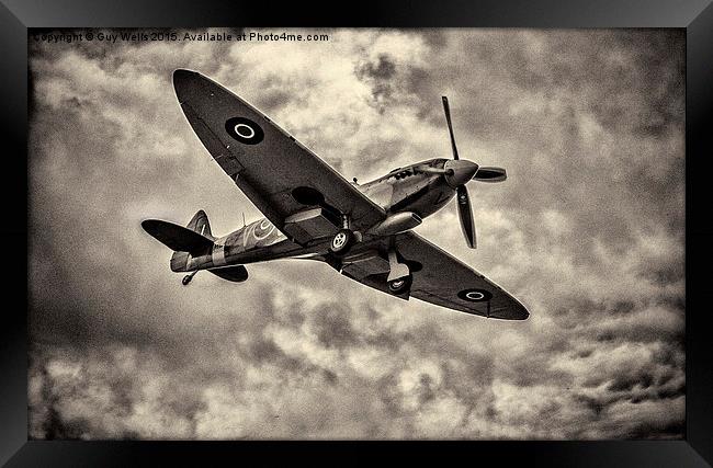 Spitfire On Final Approach. Framed Print by Guy Wells