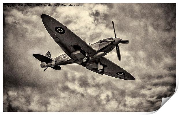  Spitfire On Final Approach. Print by Guy Wells