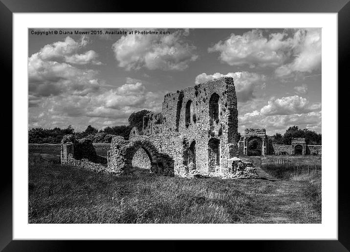  Greyfriars Priory, black and white Framed Mounted Print by Diana Mower