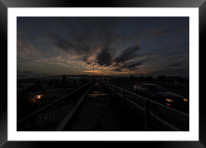 bridge to the city in the morning Framed Mounted Print by Adrian Bud