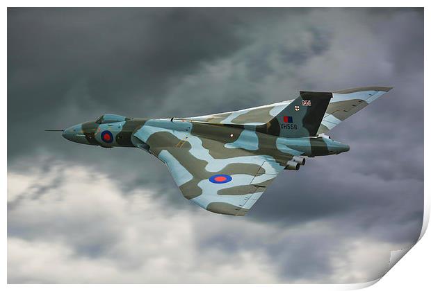  ARVO Vulcan XH558 flying low in moody skies over  Print by Andrew Scott