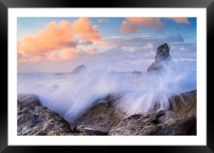 Crashing waves, Dorset coast, near Lulworth Framed Mounted Print by David Ross