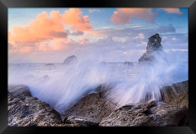 Crashing waves, Dorset coast, near Lulworth Framed Print by David Ross