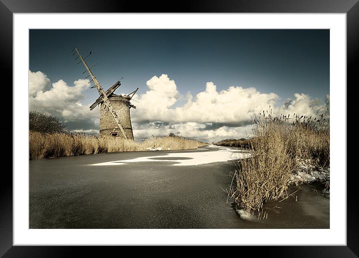Brograve Mill on a frozen river Framed Mounted Print by Stephen Mole