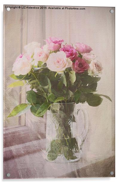  Pink Roses in a Glass Jug Acrylic by LIZ Alderdice