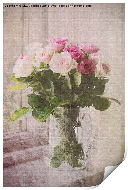  Pink Roses in a Glass Jug Print by LIZ Alderdice