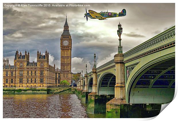 Spitfire over Big Ben  Print by Alan Tunnicliffe